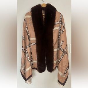 NEW! NWT LA FIORENTINA Faux Fur Trim Wrap Brown/Camel O/S